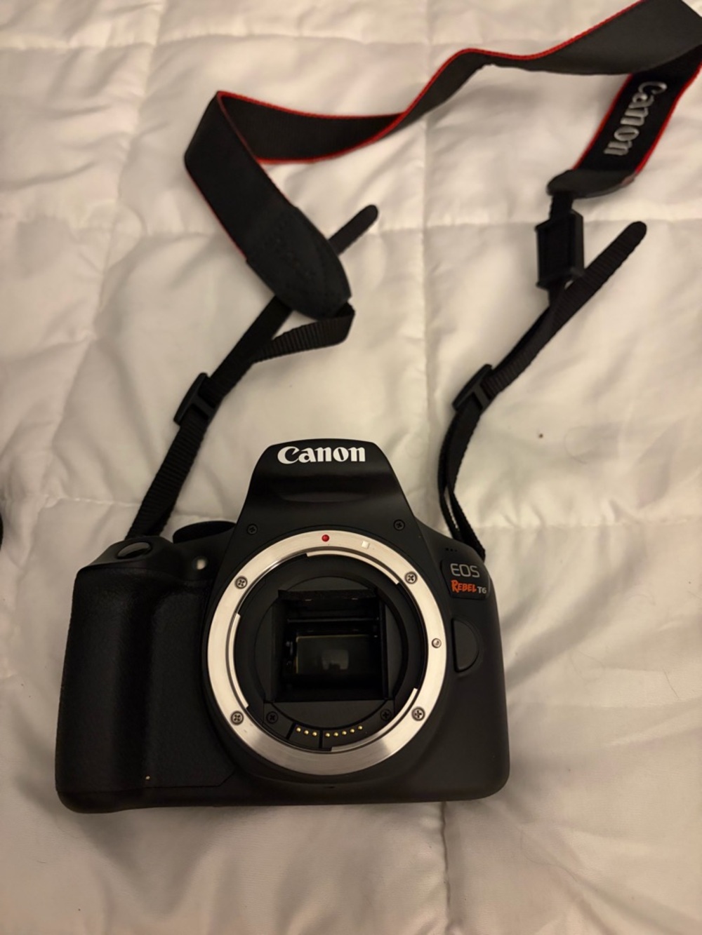 Canon EOS Rebel T6 DSLR Camera Body — Black with Red Accents - Picture 2 of 7